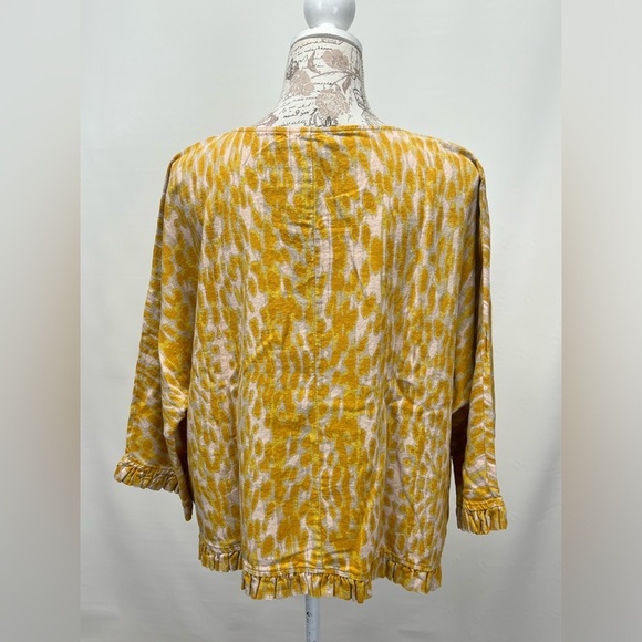 CYNTHIA ROWLEY Yellow Cheetah print Linen ruffle top size M - Picture 5 of 13